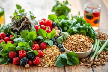 A vibrant and colorful assortment of natural foods beneficial for liver and kidney health