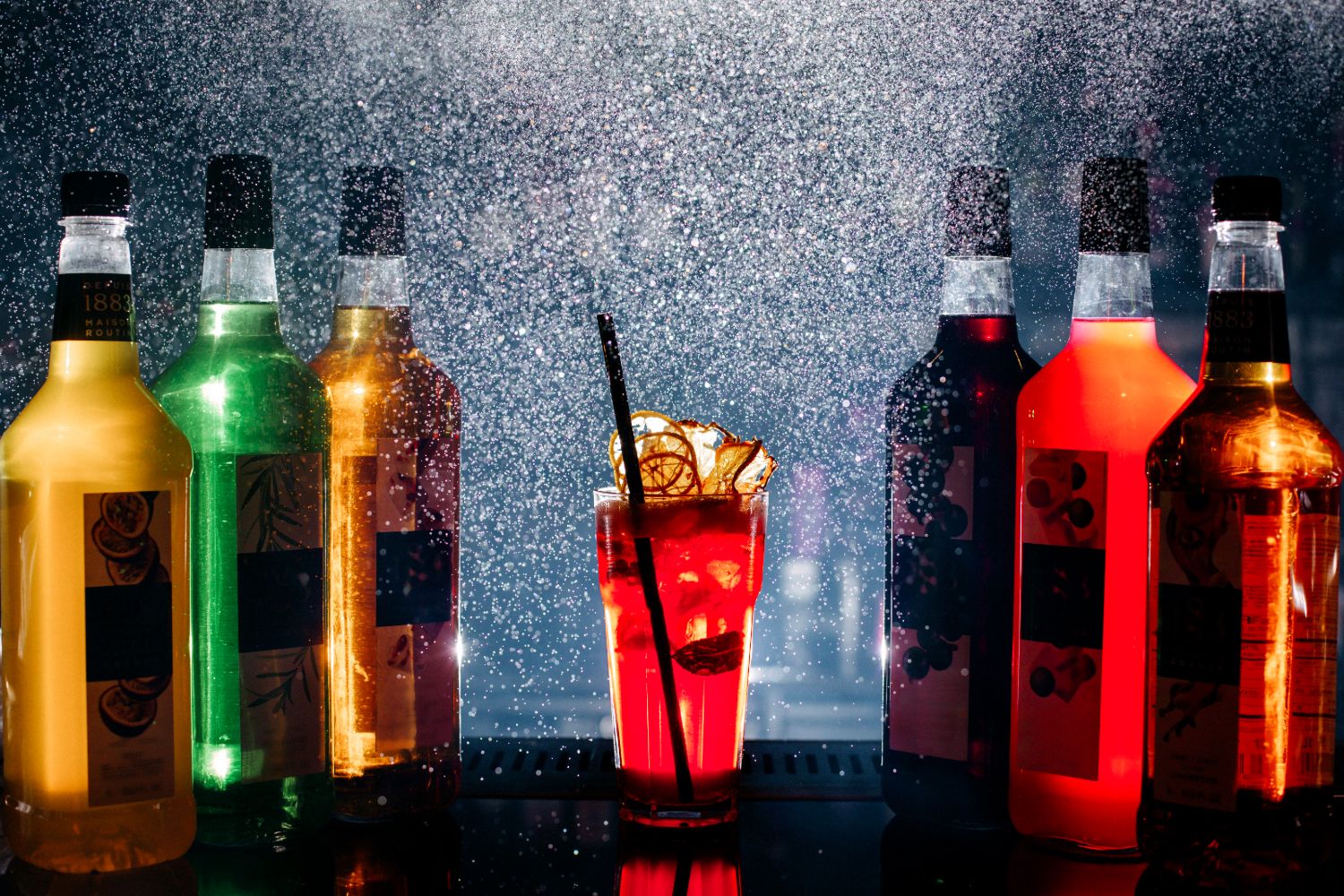A bunch of alcoholic drinks